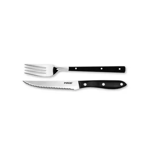 Steak / Biftek Bıçağı & Çatal Seti 12 cm SİYAH